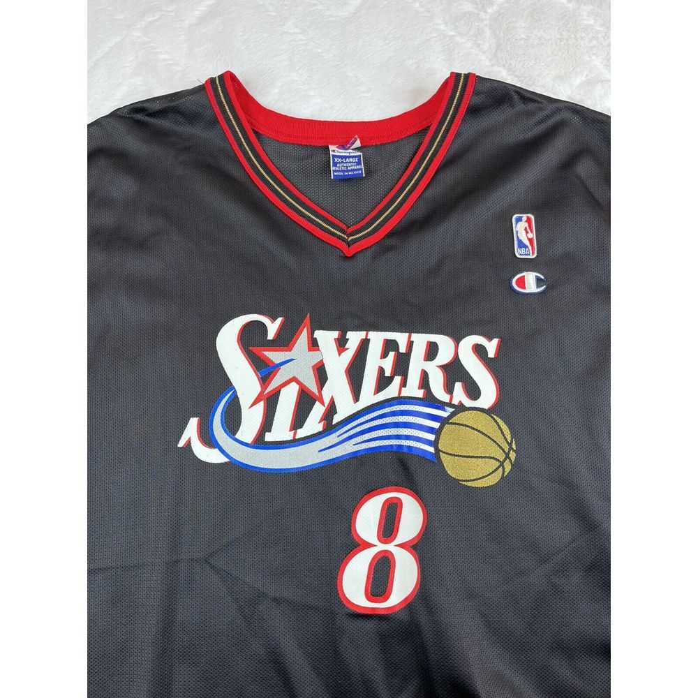 Vintage Champion Philadelphia 76ers Jersey Men's (XXL) Black Sixers Pullover